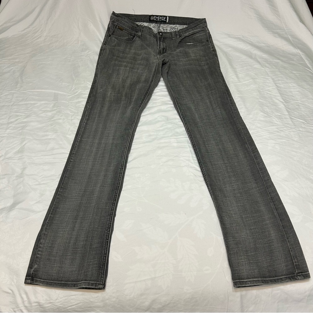 Empyre Jeans Mens 34 Gray Black Acid Wash Slim Long Stretch Denim Skater Y2K